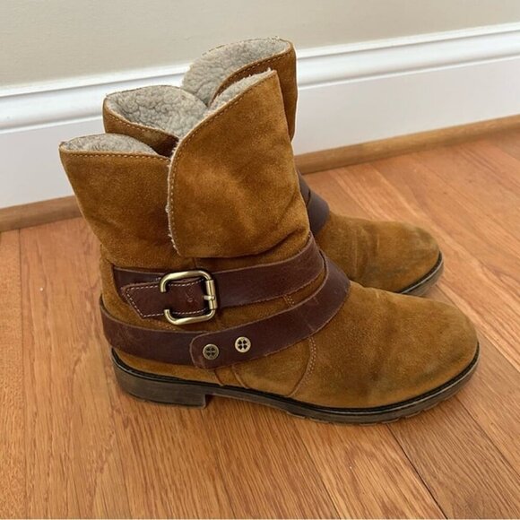 Naturalizer Talley Suede Leather Tan Brown Ankle Buckle Strap Boots Size 8 - Picture 3 of 8